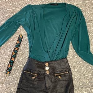 BR Deep V emerald blouse